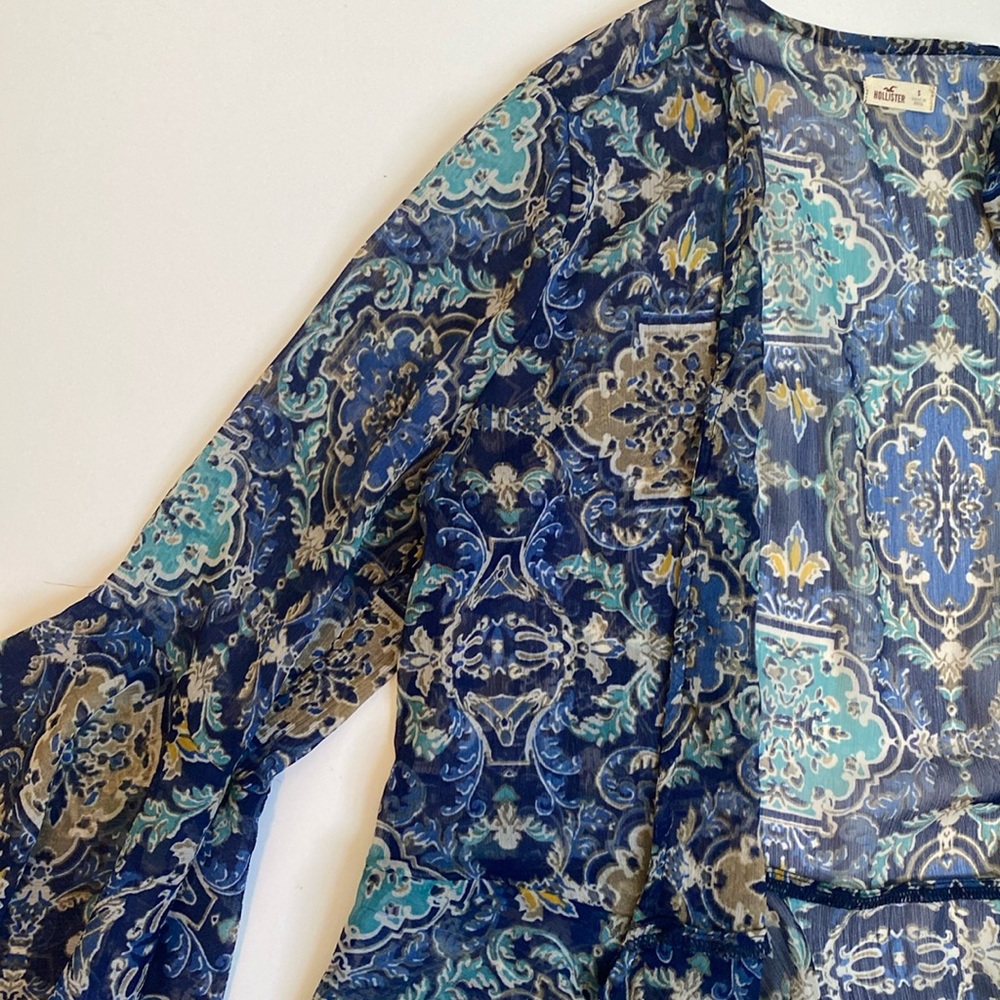 Small Boho Print Puff Sleeve Kimono Cardigan